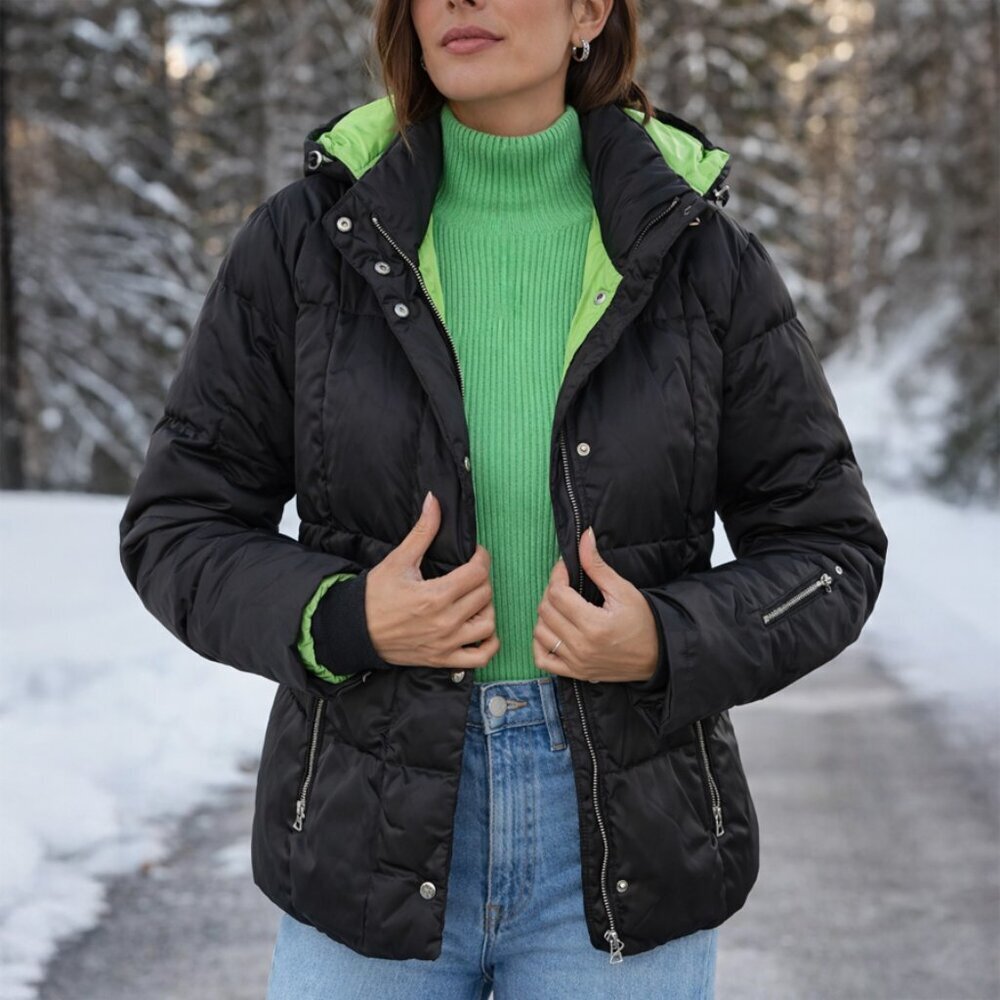 Bogner Fire + Ice Black Neon Green Alpine Puffer Jacket Size 6